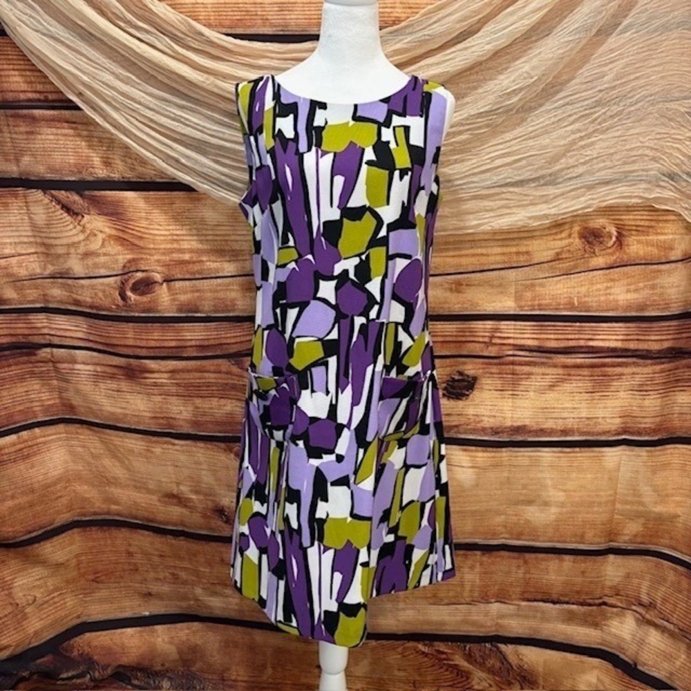 Scarlett‎ Womens 60's Art Deco Purple Print Sheath Dress Size 10